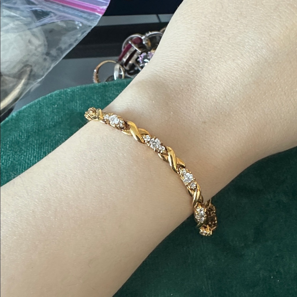 Tennis bracelet link cubic zirconia 14k over 925 sterling silver safety clasp